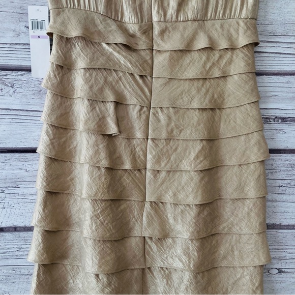 London Times Champagne Shimmer Tiered Ruffles Sleeveless Sheath Dress Size 6 NWT - Picture 11 of 13